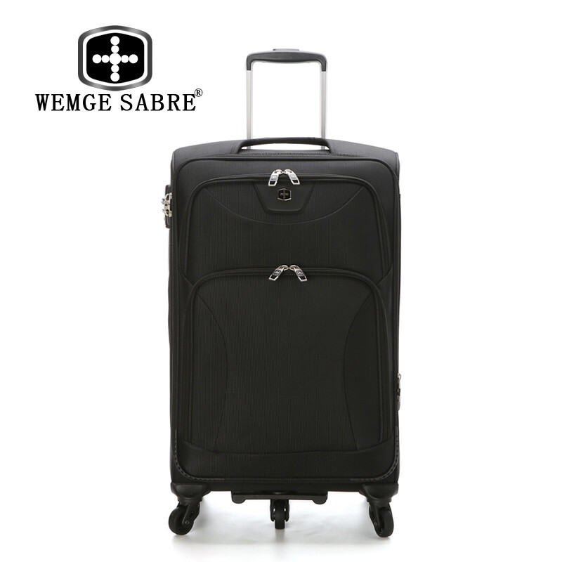 WEMGE SABRE拉桿箱耐磨萬向輪商務休閑旅行箱包托運箱行李箱男女拉桿箱26寸軟箱 黑色 20寸